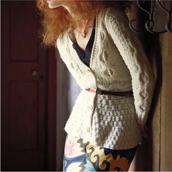 Anthropologie Sparrow Stitchy Peplum button cardigan tie waist wool blend M - Picture 3 of 11